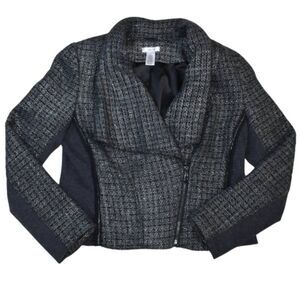 VTG Cache Gray Tweed Wool Blend Biker Jacket Sz10 Asymmetrical Zip Moto Blazer